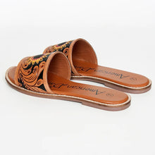 Load image into Gallery viewer, Leather Sandals, Slip On Women Leather Sandals, Hand Tooled Leather Sandals, Strappy Leather Sandals, Buckle Strap Leather Sandals