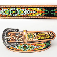 Load image into Gallery viewer, Womens Western Hand Tooled Leather Belt, Rodeo Belt, Embossed Leather Belt, Western Belt, Cowboy Belt, Cowgirl Belt, Beaded Handmade Belt
