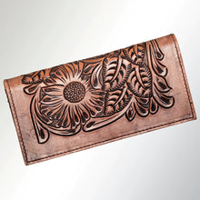 Load image into Gallery viewer, Western Hand Tooled Leather Wallet Purse, Western Buck Stitch Wallet, Leather Crossbody Purse, Genuine Leather Bag, Genuine Cowhide Bag