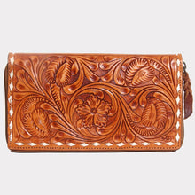Load image into Gallery viewer, Western Hand Tooled Leather Wallet Purse, Leather Crossbody Purse, Genuine Leather Bag, Genuine Cowhide Bag, Western Purse, Luxury Wallet