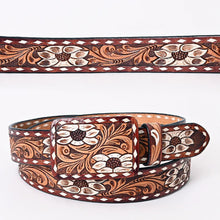 Load image into Gallery viewer, Womens Western Hand Tooled Leather Belt, Rodeo Belt, Embossed Leather Belt, Western Belt, Cowboy Belt, Cowgirl Belt, Studded Handmade Belt