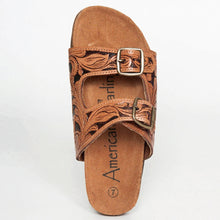 Load image into Gallery viewer, Leather Sandals, Slip On Women Leather Sandals, Hand Tooled Leather Sandals, Strappy Leather Sandals, Buckle Strap Leather Sandals