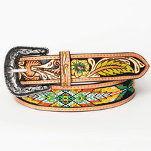Load image into Gallery viewer, Womens Western Hand Tooled Leather Belt, Rodeo Belt, Embossed Leather Belt, Western Belt, Cowboy Belt, Cowgirl Belt, Beaded Handmade Belt