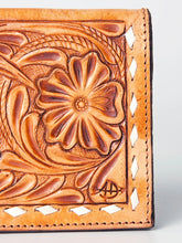 Load image into Gallery viewer, Western Hand Tooled Leather Wallet Purse, Western Buck Stitch Wallet, Leather Crossbody Purse, Genuine Leather Bag, Genuine Cowhide Bag
