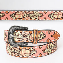 Load image into Gallery viewer, Womens Western Hand Tooled Leather Belt, Rodeo Belt, Embossed Leather Belt, Western Belt, Cowboy Belt, Cowgirl Belt, Studded Handmade Belt
