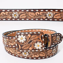 Load image into Gallery viewer, Womens Western Hand Tooled Leather Belt, Rodeo Belt, Embossed Leather Belt, Western Belt, Cowboy Belt, Cowgirl Belt, Studded Handmade Belt