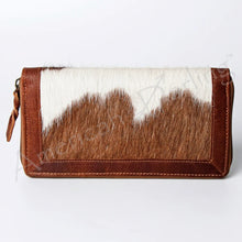 Load image into Gallery viewer, Leather Sunflower Wallet, Western Hand Tooled Leather Wallet Purse, Leather Wallet, Hair on Hide Wallet, Cowhide Wallet, Western Purse