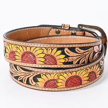 Load image into Gallery viewer, Womens Western Hand Tooled Leather Belt, Rodeo Belt, Embossed Leather Belt, Western Belt, Cowboy Belt, Cowgirl Belt, Studded Handmade Belt