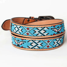 Load image into Gallery viewer, Womens Western Hand Tooled Leather Belt, Rodeo Belt, Embossed Leather Belt, Western Belt, Cowboy Belt, Cowgirl Belt, Beaded Handmade Belt