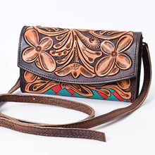 Load image into Gallery viewer, Western Leather Wallet Purse, Hand Tooled Leather Wallet, Crossbody Purse, Womens Leather Wallet, Genuine Leather, American Darling Wallet