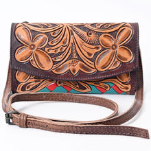 Load image into Gallery viewer, Western Leather Wallet Purse, Hand Tooled Leather Wallet, Crossbody Purse, Womens Leather Wallet, Genuine Leather, American Darling Wallet