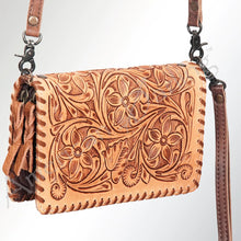 Load image into Gallery viewer, Western Leather Wallet Purse, Hand Tooled Leather Wallet, Crossbody Purse, Womens Leather Wallet, Genuine Leather, American Darling Wallet