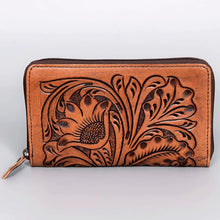 Load image into Gallery viewer, Western Hand Tooled Leather Wallet Purse, Leather Crossbody Purse, Genuine Leather Bag, Genuine Cowhide Bag, Western Purse, Luxury Wallet