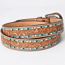 Load image into Gallery viewer, Womens Western Hand Tooled Leather Belt, Rodeo Belt, Embossed Leather Belt, Western Belt, Cowboy Belt, Cowgirl Belt, Beaded Handmade Belt