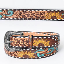 Load image into Gallery viewer, Womens Western Hand Tooled Leather Belt, Rodeo Belt, Embossed Leather Belt, Western Belt, Cowboy Belt, Cowgirl Belt, Studded Handmade Belt