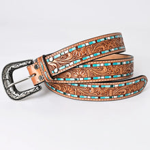 Load image into Gallery viewer, Womens Western Hand Tooled Leather Belt, Rodeo Belt, Embossed Leather Belt, Western Belt, Cowboy Belt, Cowgirl Belt, Beaded Handmade Belt