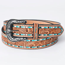 Load image into Gallery viewer, Womens Western Hand Tooled Leather Belt, Rodeo Belt, Embossed Leather Belt, Western Belt, Cowboy Belt, Cowgirl Belt, Beaded Handmade Belt