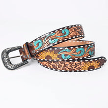 Load image into Gallery viewer, Womens Western Hand Tooled Leather Belt, Rodeo Belt, Embossed Leather Belt, Western Belt, Cowboy Belt, Cowgirl Belt, Studded Handmade Belt