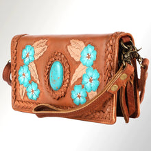 Load image into Gallery viewer, Western Purse Wallet Crossbody, Hand Tooled Leather Strap, Aztec Purse, Southwest Saddle Blanket, Genuine Leather, Organizer Wallet