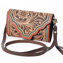 Load image into Gallery viewer, Western Hand Tooled Leather Wallet, Leather Clutch Purse, Cowhide Purse, Leather Crossbody Wallet, Genuine Cowhide Western Wallet