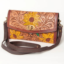 Load image into Gallery viewer, Western Hand Tooled Leather Wallet, Leather Clutch Purse, Cowhide Purse, Leather Crossbody Wallet, Genuine Cowhide Western Wallet