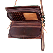 Load image into Gallery viewer, Western Leather Crossbody Wallet, Hand Tooled Leather Wallet, Southwest Saddle Blanket, Genuine Leather, Leather Organizer Wallet