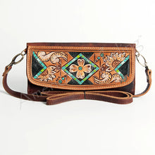 Load image into Gallery viewer, Western Leather Wallet Purse, Hand Tooled Leather Wallet, Crossbody Purse, Womens Leather Wallet, Genuine Leather Wallet