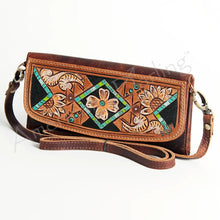 Load image into Gallery viewer, Western Leather Wallet Purse, Hand Tooled Leather Wallet, Crossbody Purse, Womens Leather Wallet, Genuine Leather Wallet