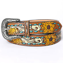 Load image into Gallery viewer, Womens Western Hand Tooled Leather Belt, Rodeo Belt, Embossed Leather Belt, Western Belt, Cowboy Belt, Cowgirl Belt, Handmade Sunflower Belt