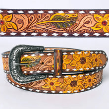 Load image into Gallery viewer, Womens Western Hand Tooled Leather Belt, Rodeo Belt, Embossed Leather Belt, Western Belt, Cowboy Belt, Cowgirl Belt, Handmade Sunflower Belt