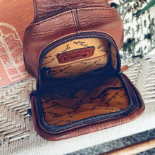 Load image into Gallery viewer, Leather Sling Bag Women, Leather Sling Backpack Purse, Leather Backpack, Western Purse, Serape Saddle Blanket Sling Purse