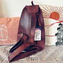 Load image into Gallery viewer, Leather Sling Bag Women, Leather Sling Backpack Purse, Leather Backpack, Western Purse, Serape Saddle Blanket Sling Purse