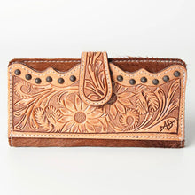 Load image into Gallery viewer, Western Leather Wallet , Hand Tooled Leather Wallet, Hair On Cowhide Wallet, Womens Leather Wallet, Genuine Leather Wallet