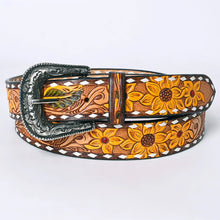 Load image into Gallery viewer, Womens Western Hand Tooled Leather Belt, Rodeo Belt, Embossed Leather Belt, Western Belt, Cowboy Belt, Cowgirl Belt, Handmade Sunflower Belt