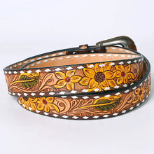 Load image into Gallery viewer, Womens Western Hand Tooled Leather Belt, Rodeo Belt, Embossed Leather Belt, Western Belt, Cowboy Belt, Cowgirl Belt, Handmade Sunflower Belt