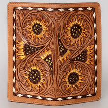Load image into Gallery viewer, Western Hand Tooled Leather Wallet, Hand Painted Sunflower Leather Wallet, Leather Flower Wallet, Genuine Leather Clutch, Western Purse,