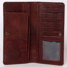 Load image into Gallery viewer, Western Hand Tooled Leather Wallet, Hand Painted Sunflower Leather Wallet, Leather Flower Wallet, Genuine Leather Clutch, Western Purse,