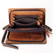 Load image into Gallery viewer, Western Leather Wallet Purse, Hand Tooled Leather Wallet, Crossbody Purse, Womens Leather Wallet, Leather Wristlet, Leather Organizer Wallet