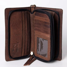 Load image into Gallery viewer, Western Leather Wallet Purse, Hand Tooled Leather Wallet, Crossbody Purse, Womens Leather Wallet, Leather Wristlet, Leather Organizer Wallet