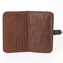 Load image into Gallery viewer, Western Hand Tooled Leather Wallet Purse, Western Buck Stitch Wallet, Leather Clutch, Genuine Leather Sunflower Wallet, Handmade Wallet