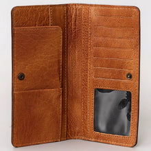 Load image into Gallery viewer, Western Hand Tooled Leather Wallet, Hand Painted Sunflower Leather Wallet, Leather Flower Wallet, Genuine Leather Clutch, Western Purse,