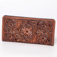 Load image into Gallery viewer, Western Hand Tooled Leather Wallet, Hand Painted Sunflower Leather Wallet, Leather Flower Wallet, Genuine Leather Clutch, Western Purse,