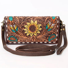Load image into Gallery viewer, Western Leather Wallet Purse, Hand Tooled Leather Wallet, Crossbody Purse, Womens Leather Wallet, Leather Wristlet, Leather Organizer Wallet