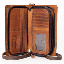 Load image into Gallery viewer, Western Leather Wallet Purse, Hand Tooled Leather Wallet, Crossbody Purse, Womens Leather Wallet, Leather Wristlet, Leather Organizer Wallet