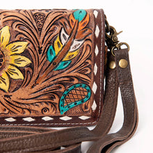 Load image into Gallery viewer, Western Leather Wallet Purse, Hand Tooled Leather Wallet, Crossbody Purse, Womens Leather Wallet, Leather Wristlet, Leather Organizer Wallet