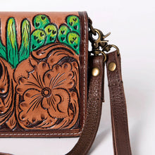 Load image into Gallery viewer, Western Leather Wallet Purse, Hand Tooled Leather Wallet, Crossbody Purse, Womens Leather Wallet, Leather Wristlet, Leather Organizer Wallet