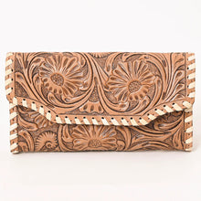 Load image into Gallery viewer, Western Hand Tooled Leather Wallet Purse, Western Buck Stitch Wallet, Leather Clutch, Genuine Leather Hand Handled Wallet, Handmade Wallet