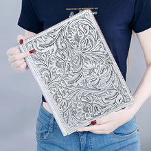 Load image into Gallery viewer, Hand Tooled Leather Portfolio, Leather Padfolio, Leather Legal Pad Portfolio, Leather Legal Pad Notebook, Tooled Leather Portfolio Envelope