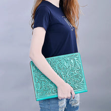 Load image into Gallery viewer, Hand Tooled Leather Portfolio, Leather Padfolio, Leather Legal Pad Portfolio, Leather Legal Pad Notebook, Tooled Leather Portfolio Envelope