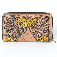 Load image into Gallery viewer, Western Hand Tooled Leather Wallet Purse, Leather Sunflower Wallet, Handmade Womens Leather Wallet, Hand Painted Wallet